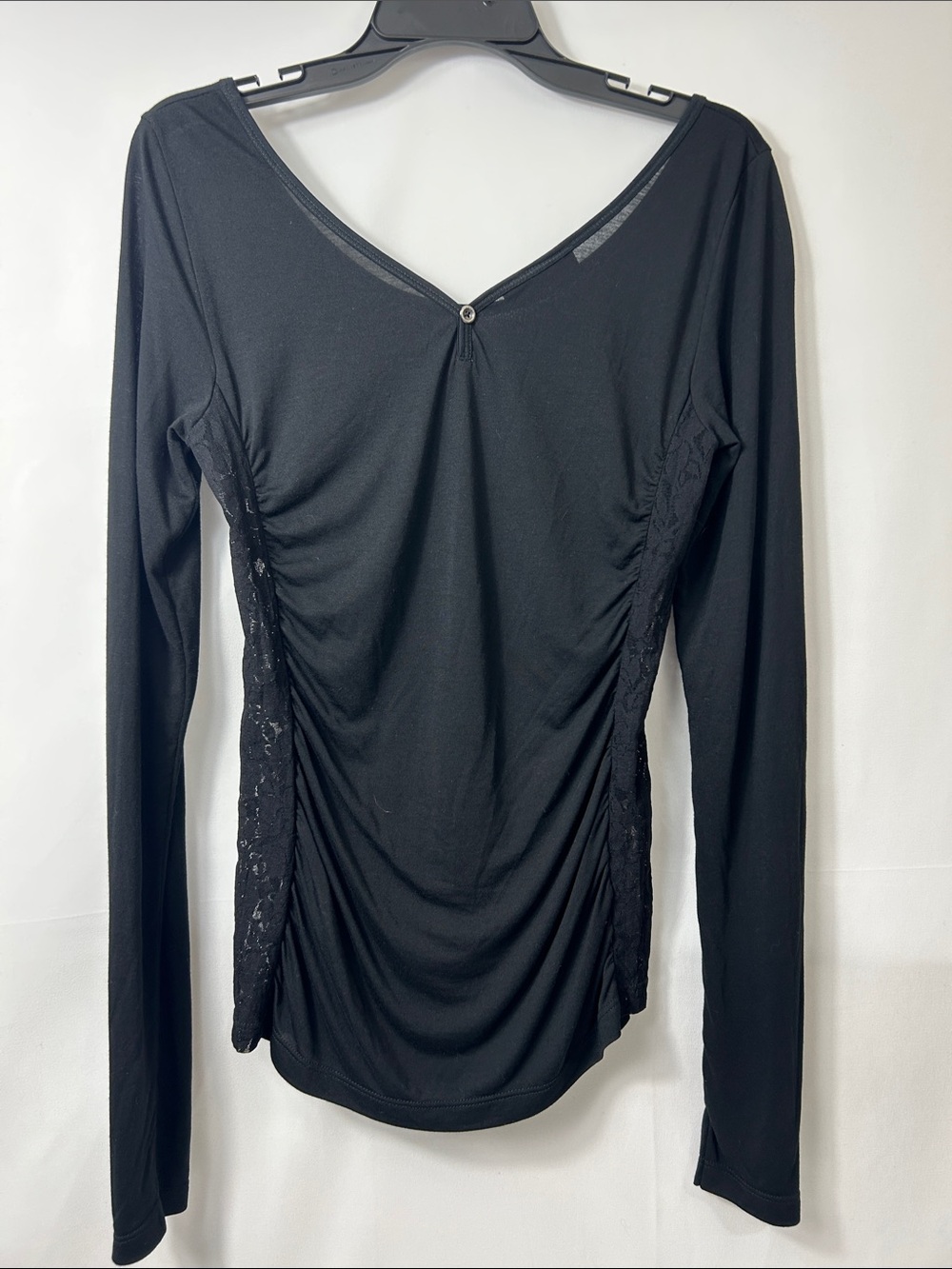 Dismero Black Ruched Lace Side Long Sleeve Top Sz M Y2K Soft Goth Italy